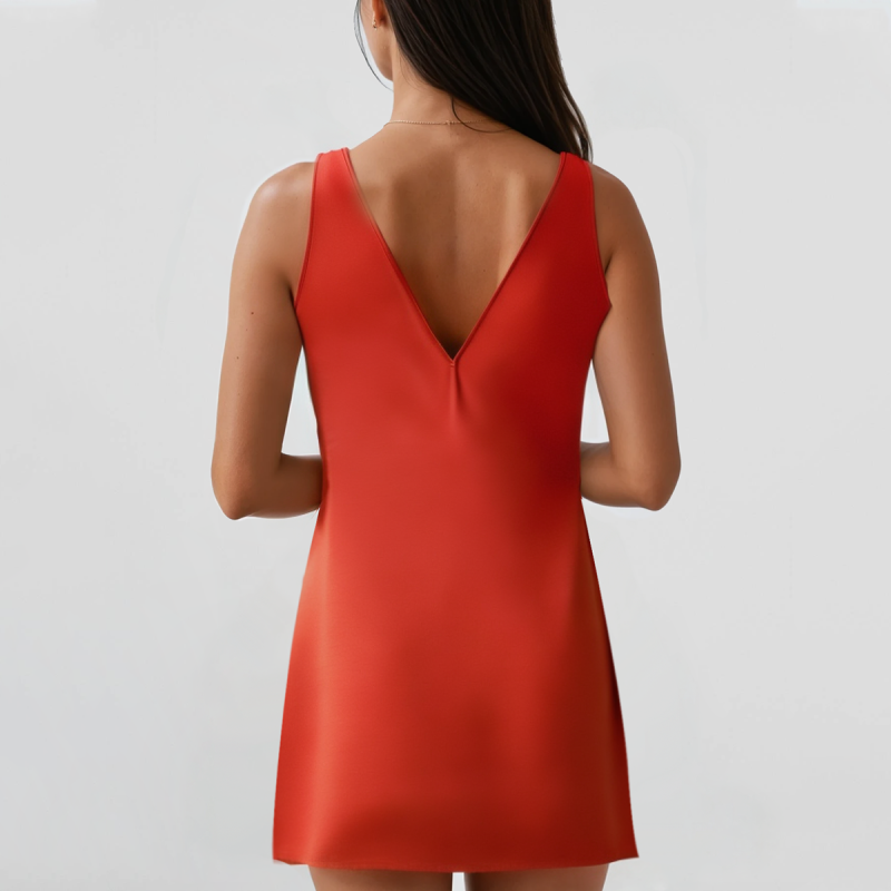 Summer red zippered mini dress with thin straps - Image 2