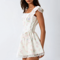 Summer Print Tie Front White Sleeveless Dress - Image 5