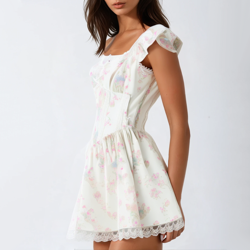 Summer Print Tie Front White Sleeveless Dress - Image 4