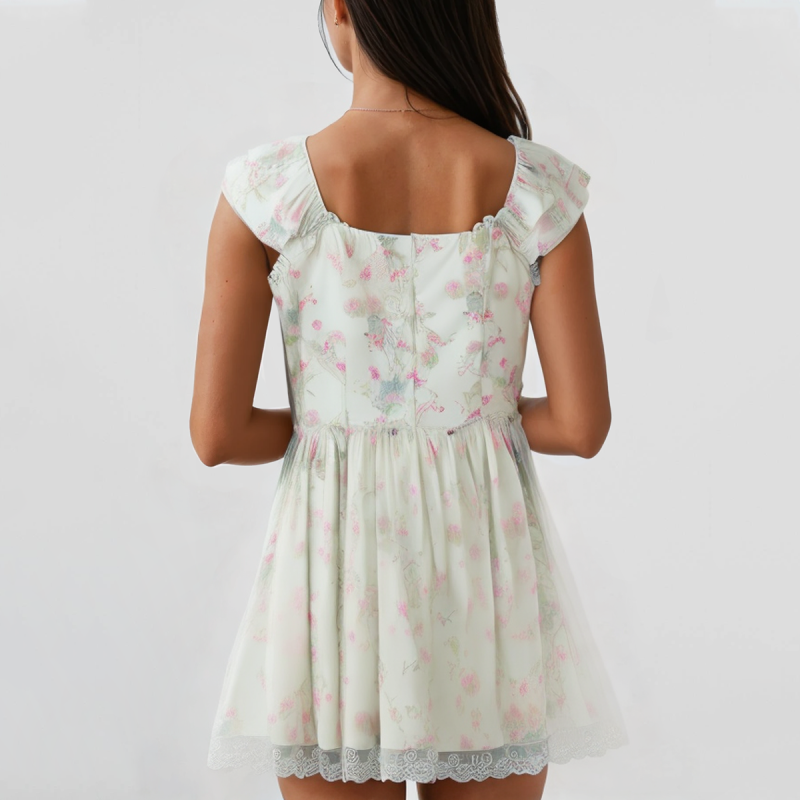 Summer Print Tie Front White Sleeveless Dress - Image 2
