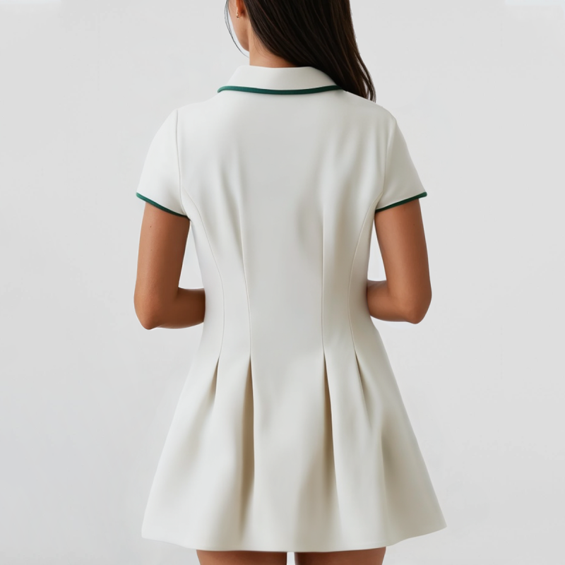 Summer White Lapel Short Sleeve Button Mini Dress - Image 2