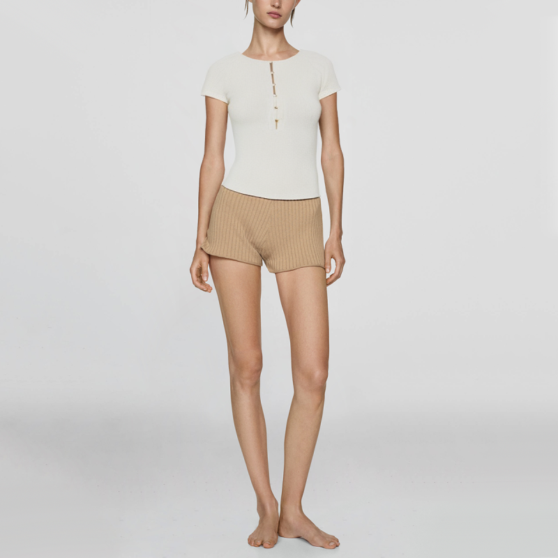 Summer white round neck short sleeve knitted cardigan