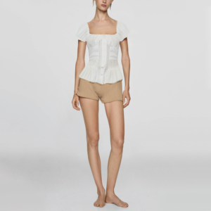 Summer White Floral Lace Square Neck Short Sleeve Cotton Top