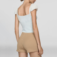 White cotton square neck casual blouse with shoulder straps and buttons - Image 3