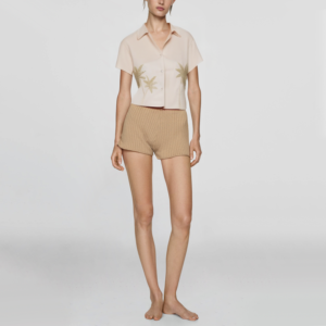 Beige Lapel Short Sleeve Casual Fashion Women's Cover Up