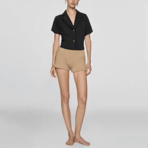 Black Notch Collar Single Breasted Short Sleeve Casual Fashion Women's Top