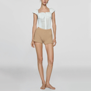 White Square Neck Button Tie Cotton Casual Women's Top