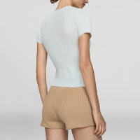 Square collar white short sleeve hot sale casual fashion summer women's T-shirt - Image 3