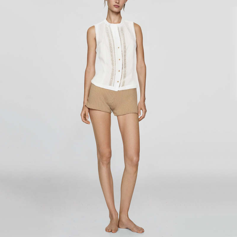 Stand Collar Floral Lace Sleeveless Button Casual Fashion Women's Blouse