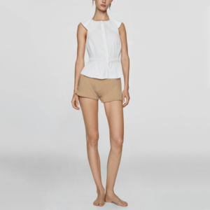 White elastic waist button up casual fashion women's sleeveless tops