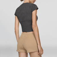 Square Neck Short Sleeve Zipper Flying Stripe Printed Casual Fashion Women's Shirt - Image 3