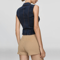 Women's Blue Front Pocket Denim Lapel Sleeveless Casual Fashion Denim Shirt Tops - Image 3