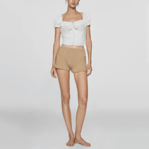 Women's Square Neck White Front Tie Short Sleeve Casual Fashion Cropped Top