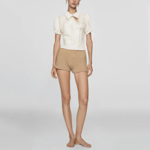 Beige Short Sleeve Lapel Floral Print Women's Casual Shirt