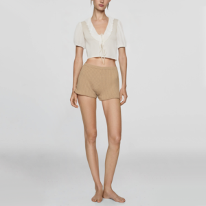 White V-neck short-sleeved front tie women's casual shirt