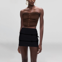 Brown Strapless Button Decoration Fashion Cropped Women's Casual Vest - Image 5