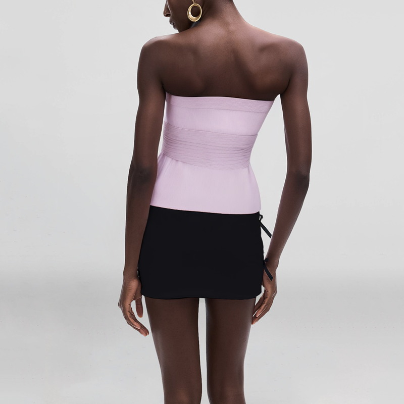 Purple Strapless Belt Button Decoration Casual Fashion Short Vest for Women - Image 2