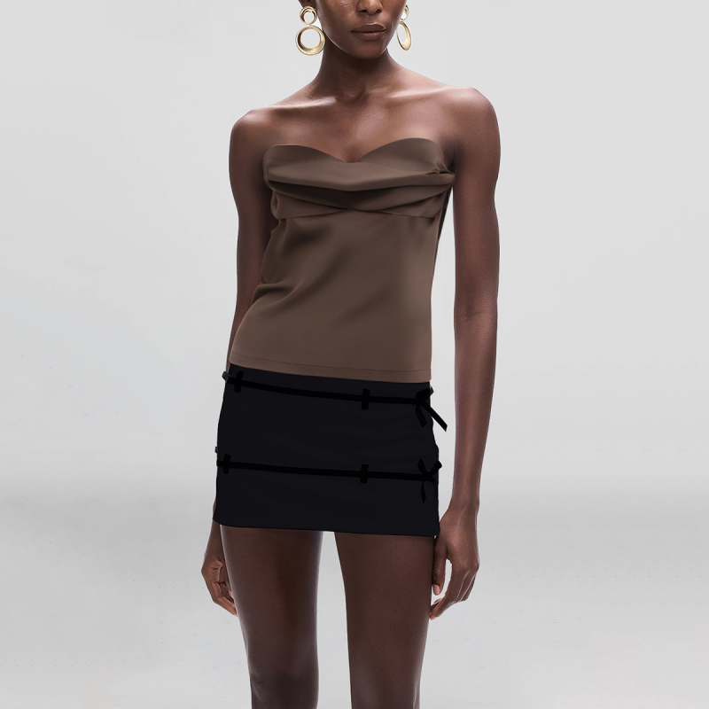 Solid color pleated design strapless women's fashion casual vest - Image 4