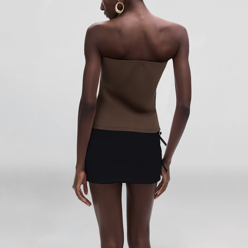 Solid color pleated design strapless women's fashion casual vest - Image 2