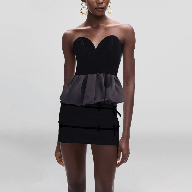 Strapless Black Patchwork Design Casual Fashion Women's Crop Tank Top - Image 4