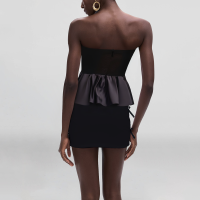 Strapless Black Patchwork Design Casual Fashion Women's Crop Tank Top - Image 3