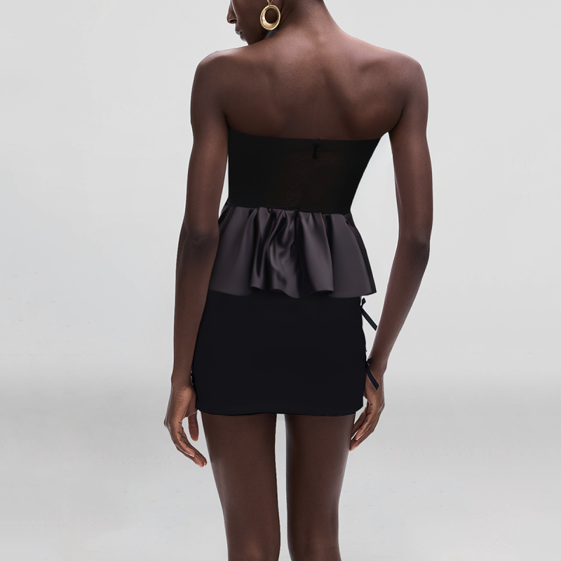 Strapless Black Patchwork Design Casual Fashion Women's Crop Tank Top - Image 2