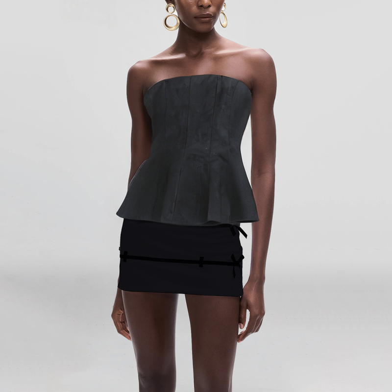 Solid Color Strapless Zipper Fly Casual Fashion Women's Crop Tank Top - Image 4