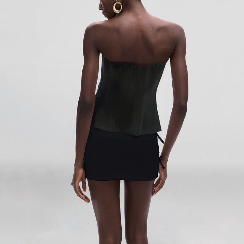 Solid Color Strapless Zipper Fly Casual Fashion Women's Crop Tank Top - Image 2