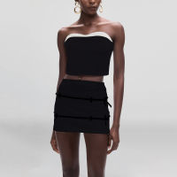 Black patchwork design zip-up cropped vest top for women - Image 5