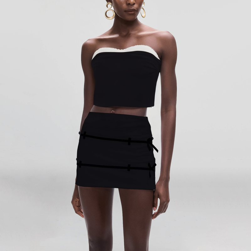 Black patchwork design zip-up cropped vest top for women - Image 4