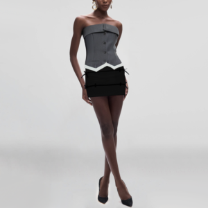 Off-White Button Detail Strapless Tank Top