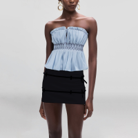 Blue elastic waist strapless cropped tank top for women with tie front design - Image 5