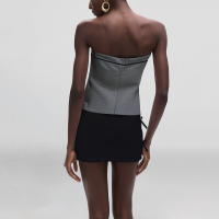 Grey Tie Front Zipper Fly Design Strapless Crop Tank Top for Women - Image 3