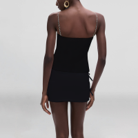 Noodle Band Black Front Pleated Stitching Design Casual Fashion Women's Crop Vest - Image 3