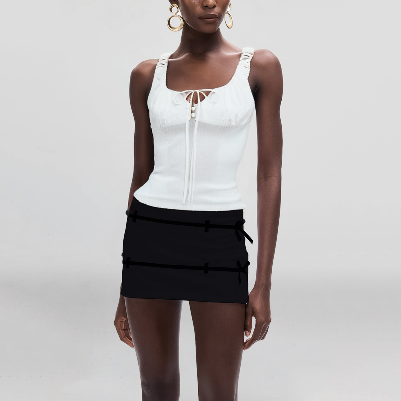 Shoulder Strap Embroidery Eyelet White Casual Fashion Women's Cotton Vest - Image 4