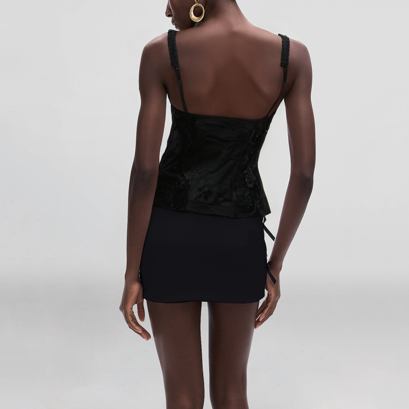 Shoulder Strap Black Floral Lace Casual Fashion Women's Cropped Vest - Image 2