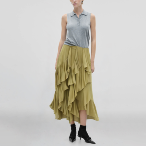 Elastic waist front ruffle hot sale casual fashion women's long skirt