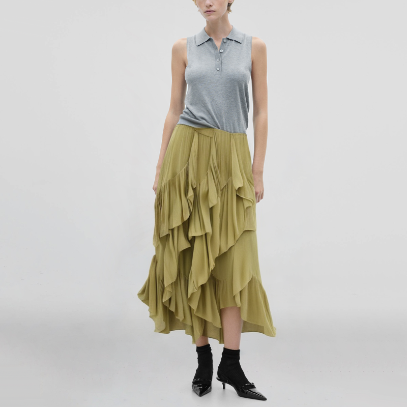 Elastic waist front ruffle hot sale casual fashion women's long skirt