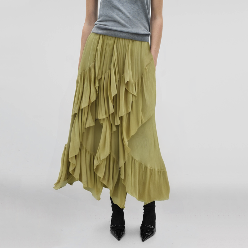 Elastic waist front ruffle hot sale casual fashion women's long skirt - Image 4