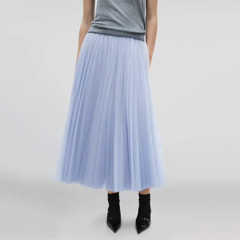 Elastic waist blue hot sale casual fashion women's long pleated skirt - Image 4