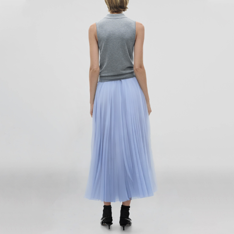 Elastic waist blue hot sale casual fashion women's long pleated skirt - Image 2