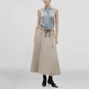 Beige Front Slit Waistband Casual Fashion Women's Maxi Dress