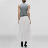 Button White Pleated Casual Long Skirt for Women - Image 3