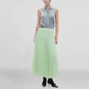 Green zipper fly hot sale casual fashion women's long pleated skirt