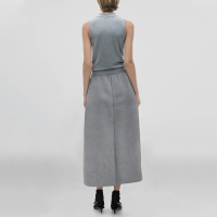 Drawstring waist grey hot sale casual fashion women's calf length A-line skirt - Image 3