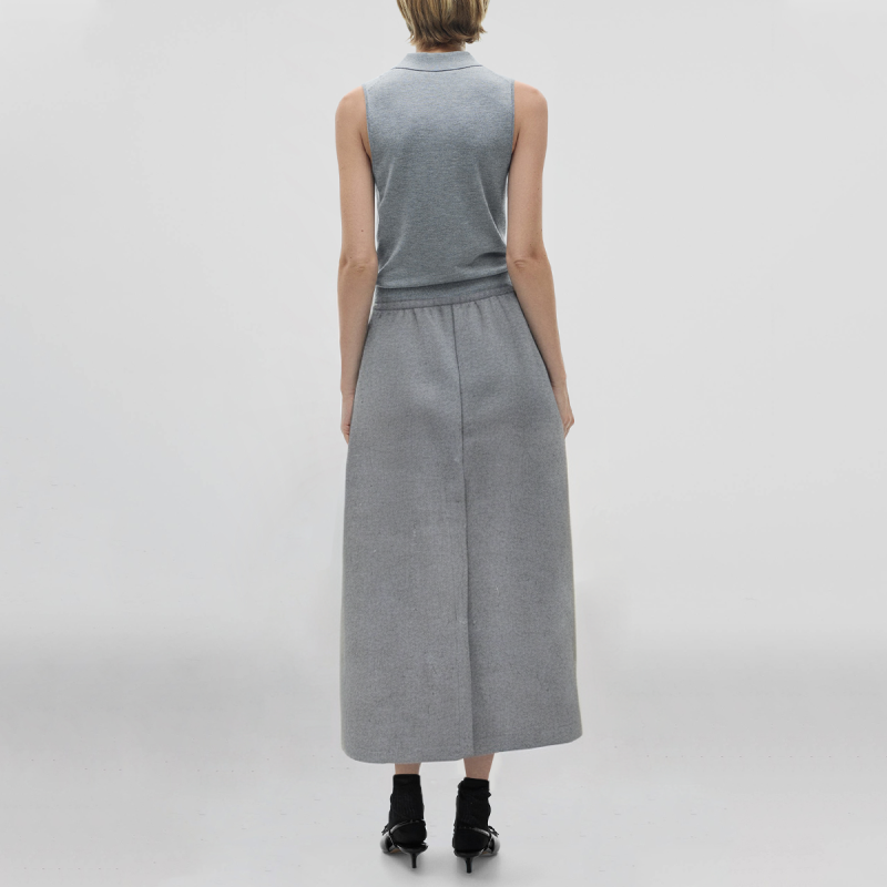 Drawstring waist grey hot sale casual fashion women's calf length A-line skirt - Image 2