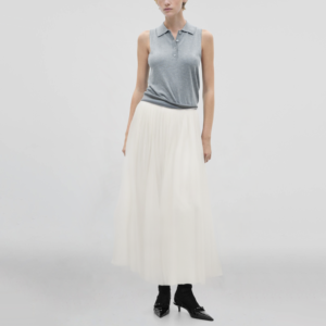 Zipper Fly Beige Pleated Casual Fashion Women's Calf Length A-Line Skirt