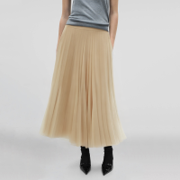 Beige Zipper Fly Pleated Casual Fashion Women's Calf Length A-Line Skirt - Image 5