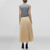 Beige Zipper Fly Pleated Casual Fashion Women's Calf Length A-Line Skirt - Image 3