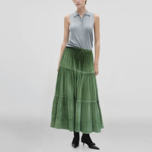 Tie Dye Green Drawstring Waist Casual Fashion Women's Calf Length A-Line Skirt